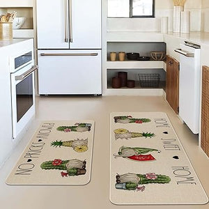 Funny Cactus Kitchen Rugs and Mats Set of 2, Non-Slip Washable Kitchen Sink Mats Holiday Kitchen Decor Doormat+Runner Rug