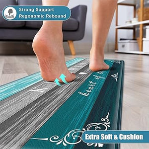 Anti Fatigue Kitchen Rugs 2 Pieces Non Slip Waterproof Kitchen Mats for Floor, Rustic Wooden Comfort Standing Mats for Kitchen, Office, Sink, Laundry