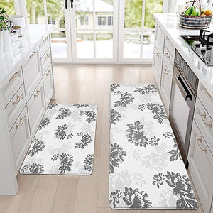 Set 2 Piece Cushioned Anti Fatigue Kitchen Mat Artistic, Rustic Kitchen Rugs and Mats No Skid Washable for Home, Waterproof Floor Comfort Mat PVC, 17" x 47" + 17" x 30"