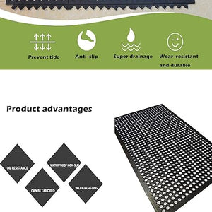 Anti Fatigue Rubber Floor Mat 3FT x 5FT Outdoor Rubber Drainage Mat with Non-Slip Backing Commercial Kitchen Floor Mat Rubber Mat for Restaurant Kitchen Bar Garden Wet Area (Black)