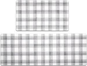 Anti Fatigue Waterproof & Non-Skid Cushioned Washable  Modern Farmhouse Plaid 2 Piece Set, 17“*30”+17“*47”