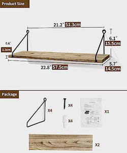 Set of 2 Rustic Light Wood Bathroom Bedroom Kitchen Hanging Shelves