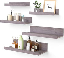 Set of 5, Wall Mounted Wood Shelves for Bedroom, Living Room, Bathroom, Kitchen, Small Picture Ledge Shelves