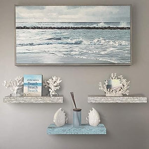 Floating Shelves for Wall - 3 Pack Coastal Beach Wall Decor for Bedroom, Bathroom, Nursery, Living Room, Office, Home & Kitchen