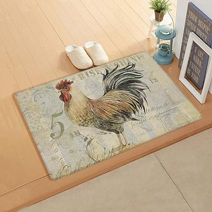 Antifatigue Kitchen Bath Door Mat Cushioned Runner Rug,Washable Welcome Floor Sink Mat,Farmhouse Animal Chicken Vintage Farm Waterproof & Non-Slip Comfort Standing Doormat for Kitchen,18