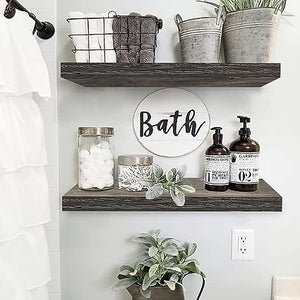 Floating Shelves Wall Shelf 24 inches Long Farmhouse Bathroom Decor Bedroom Kitchen Living Room Wall Mounted 24 x 9 inch Set of 2, Rustic Brown (008-60BN)