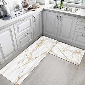 Set of 2 PVC Waterproof Cushioned Anti Fatigue Waterproof Cushioned Anti Fatigue Pink Gold Marble Kitchen Mats 17"x29"+17"x47"