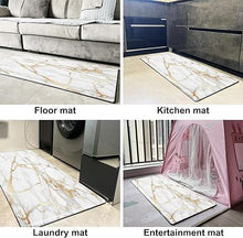 Gold White Non Slip Waterproof Leather Long Cushioned Anti Fatigue Marble Kitchen Runner Rug, 23.5" W x 70" L