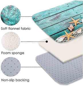 Sponge Foam Absorbent Soft for Bathroom and Kitchen Flannel Mat  (30X17 inches), Non Slip Bright 3D Print for Bedside and Living Room(Starfish on Blue Wooden Board)