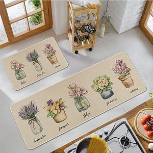 Funny Cactus Kitchen Rugs and Mats Set of 2, Non-Slip Washable Kitchen Sink Mats Holiday Kitchen Decor Doormat+Runner Rug