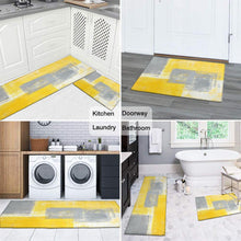 Sets of 2 Cute Gnome Yellow Washable Non-Slip Kitchen Rug Mat