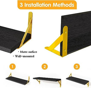 4 Sets of Wall Mounted Shelf for Bathroom Decor, Bedroom, Living Room and Plants (Carbonized Black)