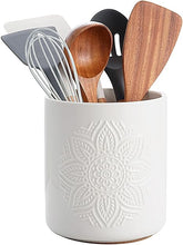 7.2” Large Ceramic Cooking Utensil Holder with Cork Mat for Countertop,