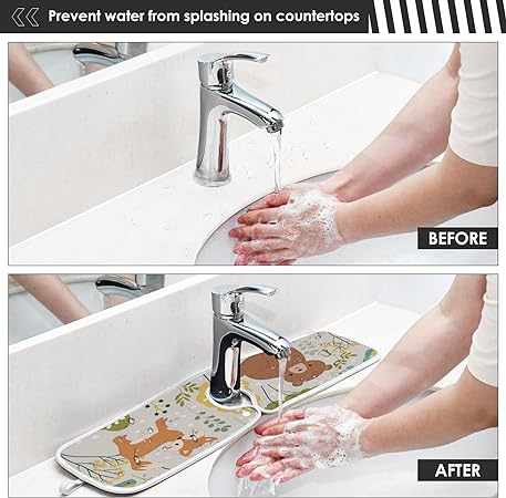 2PCS Faucet Absorbent Mat for Kitchen Sink,Non-Slip Water Splash Guard