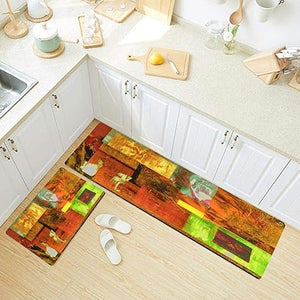 2 Piece 17"X48" 17"X24" Very Abstract Image on Glass in Verso Non-Slip Soft Kitchen Mat