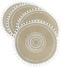 Tribal Folk Geometric Circles Pattern Round Placemat - Farmhouse Jute Table Mats  (Jute, Set of 4)