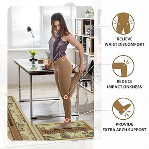 Set of 2 Brown French Country Anti Fatigue Non-Slip Waterproof Comfort Kitchen Mats