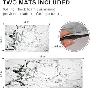 Black Marble Set of 2 Anti Fatigue Modern Abstract Non-Slip Standing Waterproof Mats for Kitchen Sink, 17.3 x 28 inch+17.3 x 47 inch