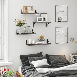 4 Sets of Wall Mounted Shelf for Bathroom Decor, Bedroom, Living Room and Plants (Carbonized Black)