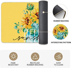 Yellow Sunflowers Hello Sunshine Summer Kitchen Mats Set of 2 - 17x29 and 17x47 Inch