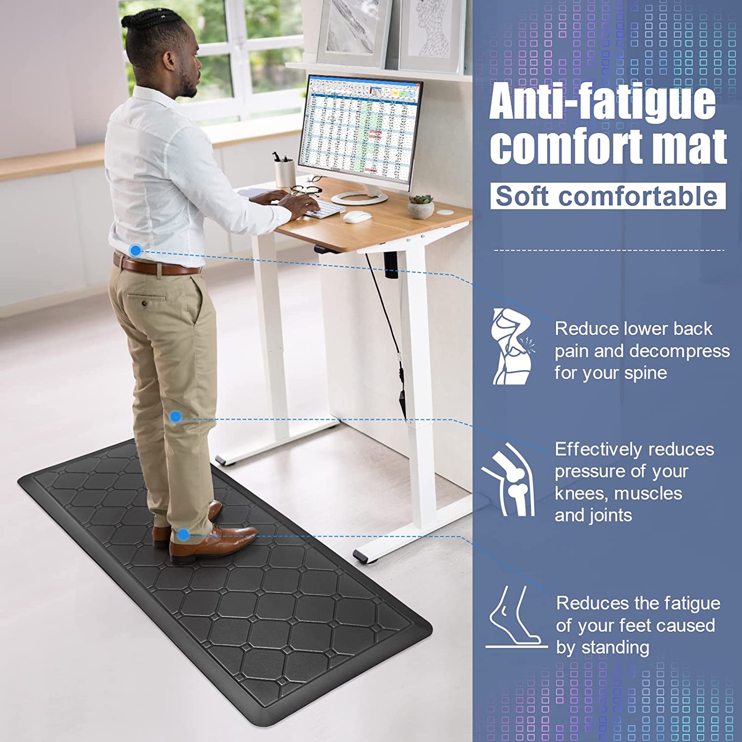 Anti Fatigue Mat Cushioned Kitchen Non Slip Foam Comfort For Standing Desk  1/2
