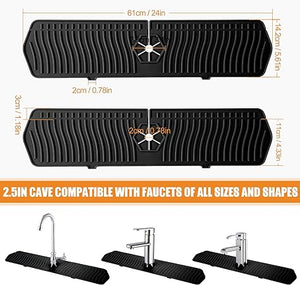 24in Faucet Mat Splash Catcher, Handle Drip Catcher Tray, Multipurpose for Kitchen Dish Drying Mats Sponge Holder and Bathroom Countertop Protect(Black)