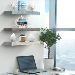 Floating Shelves for Wall - 3 Pack Coastal Beach Wall Decor for Bedroom, Bathroom, Nursery, Living Room, Office, Home & Kitchen