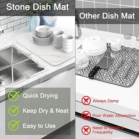 Stone Dish Drying Mats for Kitchen Counter, Diatomaceous Earth