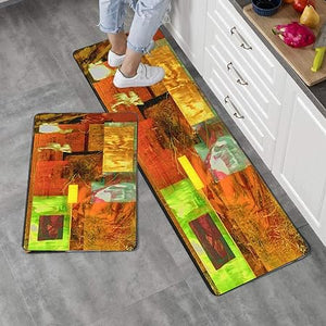 2 Piece 17"X48" 17"X24" Very Abstract Image on Glass in Verso Non-Slip Soft Kitchen Mat