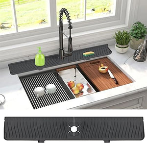 30 inch Sink Splash Guard Mat,Silicone Faucet Handle Drip Catcher Tray, Longer Silicone Sink Mat for KitchenBathroom, Drip Protector Splash Countertop (black)