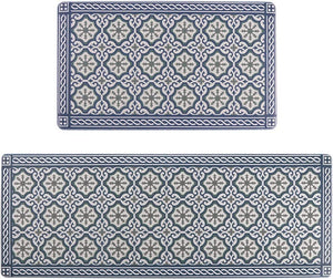 2 Piece Set Anti Fatigue Grey Blue Padded Rubber Cushioned Standing Mats - 17"x30"+17"x47"