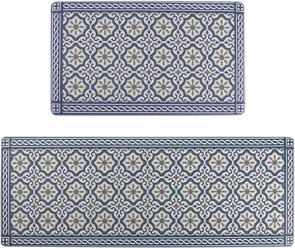 2 Piece Set Anti Fatigue Grey Blue Padded Rubber Cushioned Standing Mats - 17