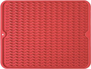 Silicone Non-Slip Easy Heat-resistant Dish Drainer Mat for Kitchen Counter, Sink, Refrigerator or Drawer liner (16" x 12", BLACK)