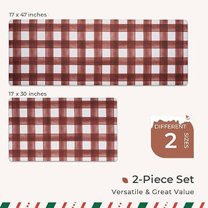 Red and Black Buffalo Plaid Kitchen Decor Rugs Set 2 Piece, Farmhouse Style  Home Indoor Kitchen Rugs and Mats Non Skid Washable 17x47+17x30 Inches
