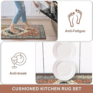 Anti Fatigue Kitchen Mats for Floor 2 Piece, Cushioned Comfort Kitchen Rugs Distressed Kitchen Sink Mats Waterproof Standing Mat for Kitchen, 17.3" x 47"+ 17.3" x 30"