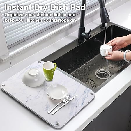 Stone Dish Drying Mat for Kitchen Counter - 16 x 12 Quick Drying  Diatomite Dish Drying Pad with Stainless Steel Feet Diatomaceous Earth  Tableware Mat Absorbent Draining Mat for Kitchen Countertop