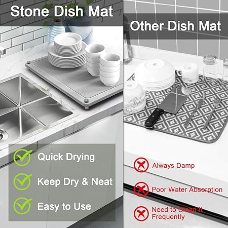 Dish Drying Mats for Kitchen Counter, Diatomaceous Earth Mat