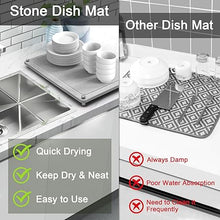 Fast Drying Stone Dish Drying Mats for Kitchen Counter, Diatomaceous Earth Water Absorbing Dish Drying Mats for Bottles Cups, Non-Slip Sink Caddy Tray with Stainless Steel for Kitchen Bathroom (Grey)