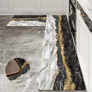 Black Gold Marble Kitchen Mat and Rugs 2 Pieces - 17x29.5+17x47.2