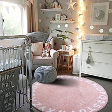 Washable Non-Slip ABC 3' Circle Nursery Rug for Kids (3' Diameter, Pink)