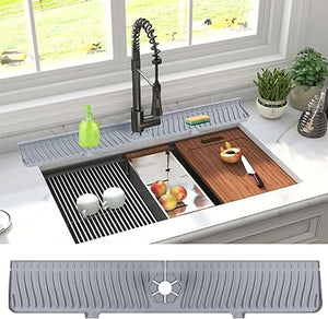 30 inch Sink Splash Guard Mat,Silicone Faucet Handle Drip Catcher Tray, Longer Silicone Sink Mat for KitchenBathroom, Drip Protector Splash Countertop (black)