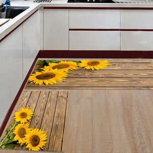 Sets 2 Piece - 3 Sunflower on The Wooden Table Doormat Pad Sets (15.7" x 23.6"+15.7" x 47.2")