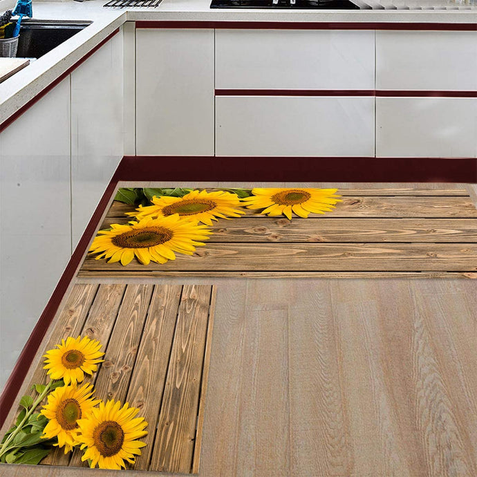 Sets 2 Piece - 3 Sunflower on The Wooden Table Doormat Pad Sets (15.7