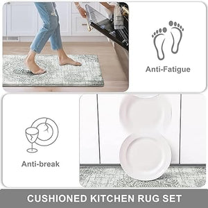 Anti Fatigue Kitchen Mats for Floor 2 Piece, Cushioned Comfort Kitchen Rugs Distressed Kitchen Sink Mats Waterproof Standing Mat for Kitchen, 17.3" x 47"+ 17.3" x 30"