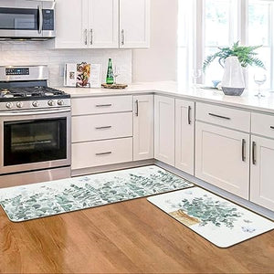 Eucalyptus Vase Butterfly Summer Kitchen Mats Set of 2, 17x29 and 17x47 Inch