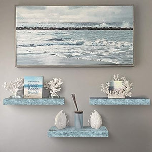 Floating Shelves for Wall - 3 Pack Coastal Beach Wall Decor for Bedroom, Bathroom, Nursery, Living Room, Office, Home & Kitchen