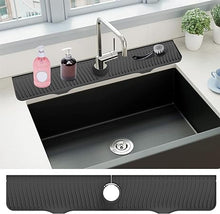 Sink Splash Guard, 32” x 5.5”, Longer Faucet Mat, Silicone Splash Guard Behind Faucet, Water Drip Catcher Mat for Kitchen, Bathroom Laundry Room, Farmhouse, Bar & RV (Black)