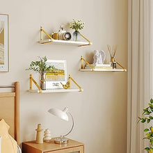 Wall Mounted Bathroom White Floating Shelves Set of 3, (Gold Bracket)