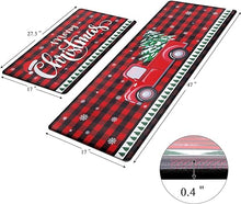 Set of 2 Anti-Fatigue Kitchen Mats Cushioned Red Plaid Christmas Truck Kitchen Rugs.17"x27.5"+17"x47"