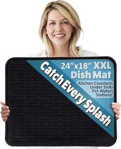 Extra Large, Waterproof Pet Feeding  XXL Silicone Dish Drying Mat, (Beige) 24" x 18"